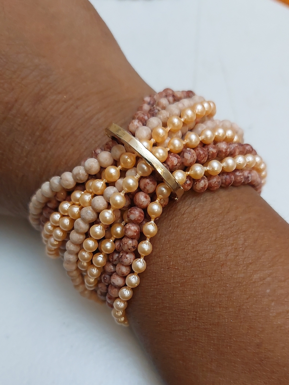 Jasper Beads Triple Strand Bead Necklace Turn To Wrap Bracelet With Scarf Ring